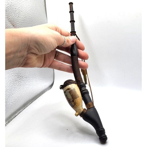 Antique Ceramic Pipe Mid 19th Century Wood Base 11.5 in tall - Picture 8 of 8